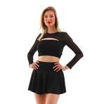 Siyah Kloş Şort Etek 3'lü Tül Crop Ve Büstiyer Takım Siyah XL