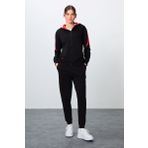Siyah Kompakt Pamuklu Kalın Pürüzsüz Dokulu Kapüşonlu Oversize Fit Kadın Eşofman Takım - 95343