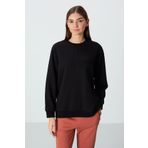 Siyah Kompakt Pamuklu Kalın Pürüzsüz Dokulu O Yaka Oversize Fit Kadın Sweatshirt - 97288