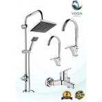 Siyah Krom 4'lü Banyo Seti | Kare Robot Duş, Baston Lavabo, Baston Eviye, Banyo Bataryası