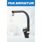 Siyah Krom Balıksırtı Boru Oynar Başlıklı Eviye Bataryası Çeşmesi