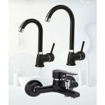 Siyah Krom Delta Eviye Mutfak , Lavabo ,banyo Bataryası 3’lü Set