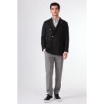 Siyah Kruvaze Slim Fit Erkek Ceket - 60