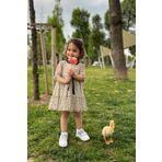 SİYAH KURDELE DETAYLI MİNİK ÇİÇEKLİ ŞİFON TÜL TASARIM KIZ ÇOCUK BEBEK ELBİSE VE TOKA TAKIMI