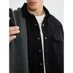 Siyah Loose Fit Erkek Gabardin Gömlek Ceket