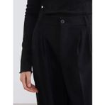 Siyah Loose Fit Geniş Paça Kadın Pileli Kumaş Pantolon