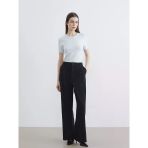 Siyah Loose Fit Geniş Paça Kadın Pileli Pantolon