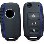 Siyah (Mavi Çizgi) Vw Golf Bora Jetta Polo Mk4 Mk6 Bora Passat B5 B6 Superb Tiguan Beetle Anahtar Kılıfı Silicone Araba Anahtar Kapak Case - Anahtar Tutucu (Yurt Dışından) - araba anahtarı kapağı