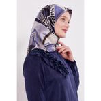 Siyah-Mavi Dama Desen Twill İpek Eşarp