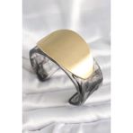 Siyah Mermer Desen Akrilik Plastik Gold Oval Plaka Model Vintage Kadın Bilezik - Lisinya - 001-Renkli