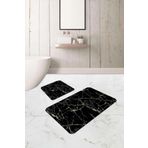 Siyah Mermer Görünümlü Banyo Halısı Klozet Paspas Seti BS333