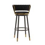 Siyah Metal Ayaklı Kadife Bar Tabureleri 29,5" Mutfak Ada Tezgahı veya Yemek için Kavisli Döşemeli Sırtlıklı Yüksek Sandalye Döner Koltuk (Boyut: 75 cm/29,5 inç Renk: Siyah)