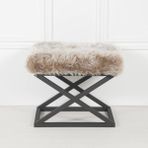 Siyah Metal Ayaklı Peluş Puf - 40 x 50 cm - Krem