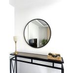 Siyah Metal Çerçeveli 70 cm Yuvarlak Ayna - Doğal