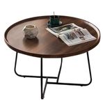Siyah Metal Çerçeveli Modern Yuvarlak Ceviz Sehpa Çok Fonksiyonlu Küçük Ev Masası Oturma Odası için (Boyut: 70x46 cm)