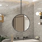 Siyah Metal Çerçeveli Modern Yüzer Yuvarlak Ayna, Tavana Monte Tasarım, Ev veya Otel Dekoratif Kullanım için Şık Makyaj Makyaj Aynası