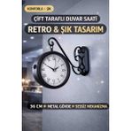 Siyah Metal Çift Taraflı Istasyon Saati 36 cm Retro Duvar Saati Dekoratif Saat