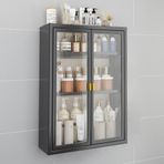 Siyah Metal Ecza Dolabı, Duvara Monte Cam Kapılı Banyo Deposu, Banyo, Mutfak, Çamaşırhane, Yurtlar için Tuvalet Üstü Asma (40x14x70cm)