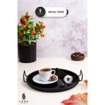 Siyah Metal Kahve Sunum Çay Tepsisi 25 cm - Şık ve Modern Tasarım