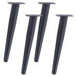 Siyah Metal Konik Masa Ayakları - Sehpa, TV Sehpası, Kanepe ve Yan Sehpa için 4 adet 55 cm Kürk Ayak, Kaymaz Kauçuk Mat, Kolay Kurulum, Modern Mobilya Yükseltme