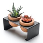 Siyah Metal Stantlı 2’li Skulent Saksısı – Siyah Metal Stant ve Meşe Saksılar, Modern Tasarım, Dekoratif Çiçek Saksılığı, Skulent ve Kaktüs İçin Şık Saksı, Ev ve Ofis Dekoru (Siyah)