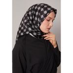 Siyah Mini Yonca Desen Twill İpek Eşarp