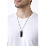 Siyah Mızıka Kolye Gümüş Zincir 60 Cm Unisex Metal Tasarım