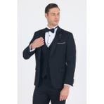 Siyah Mono Yaka Tek Düğme Slim Fit Yelekli Ceremony Takım Elbise 1001250201 - 52 - 6 Drop