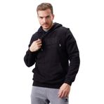 Siyah Nakışlı Kanguru Cep Standart Kalıp Kapüşonlu Erkek Sweatshirt - 87839 S Siyah