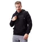 Siyah Nakışlı Kanguru Cep Standart Kalıp Kapüşonlu Erkek Sweatshirt - 87839 XXL Siyah