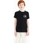 Siyah Omuz Baskı Detaylı Standart Kalıp O Yaka Erkek Çocuk T-Shirt - 11121