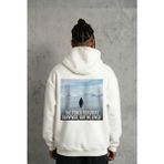Siyah Oversize Hoodie - Sırt Baskılı Survivor Penguin Temalı, Felsefi Yazılı Kapüşonlu Sweatshirt - Beyaz - XS