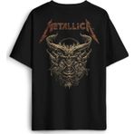 Siyah Oversize Tişört Metallica Sargı Canavar Skull Vintage Korku Sırt Ön Baskılı Unisex T-shirt