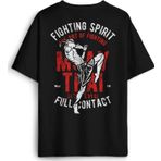 Siyah Oversize Tişört Muay Thai Fight The Art Of Fighting Dövüş Sırt Ön Baskılı Unisex T-shirt