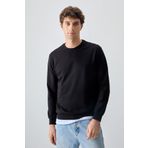 Siyah Pamuk Yumuşak Dokulu Standart Fit Basic Erkek Sweatshirt - 88363