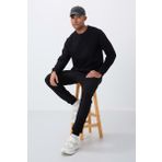 Siyah Pamuklu Kalın İçi Tüylü Yumuşak Dokulu Comfort Fit Nakışlı Erkek Eşofman Takım -85265