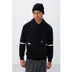 Siyah Pamuklu Kalın İçi Tüylü Yumuşak Dokulu Comfort Fit Nakışlı Erkek Sweatshirt - 88417