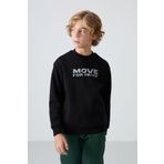 Siyah Pamuklu Kalın İçi Tüylü Yumuşak Dokulu Standart Fit Baskılı Erkek Çocuk Sweatshirt - 11216
