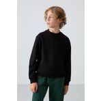 Siyah Pamuklu Kalın İçi Tüylü Yumuşak Dokulu Standart Fit Nakışlı Erkek Çocuk Sweatshirt - 11232
