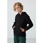 Siyah Pamuklu Kalın İçi Tüylü Yumuşak Dokulu Standart Fit Nakışlı Erkek Çocuk Sweatshirt - 11244