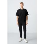 Siyah Pamuklu Kalın Yumuşak Dokulu Oversize Fit Basic Erkek Eşofman Takım - 85261