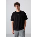 Siyah Pamuklu Kalın Yumuşak Dokulu Oversize Fit Baskılı Erkek T-Shirt - 88323