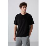 Siyah Pamuklu Kalin Yumusak Dokulu Oversize Fit Baskili Erkek T-Shirt - 88328