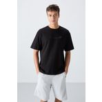 Siyah Pamuklu Kalın Yumuşak Dokulu Oversize Fit Baskılı Erkek T-Shirt - 88330