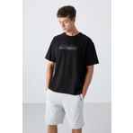 Siyah Pamuklu Kalın Yumuşak Dokulu Oversize Fit Baskılı Erkek T-Shirt - 88334