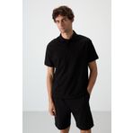 Siyah Pamuklu Kalın Yumuşak Dokulu Polo Yaka Oversize Fit Basic Erkek T- Shirt - 88381