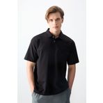 Siyah Pamuklu Kalın Yumuşak Dokulu Polo Yaka Oversize Fit Basic Erkek T- Shirt - 88382