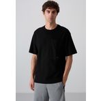 Siyah Pamuklu Kalin Yuzeyi Dokulu Oversize Fit Basic Erkek T-Shirt - 88341
