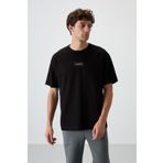 Siyah Pamuklu Kalın Yüzeyi Dokulu Oversize Fit Baskılı Erkek T-Shirt - 88367