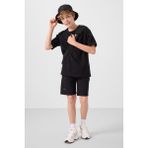 Siyah Pamuklu Oversize Fit Dokuma Hafif Esnek Chino Erkek Çocuk Şort Takım - 11277 - 14 - 15 Yaş